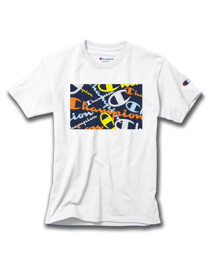 Champion Cotton Scattered Logos - Poikien Valkoinen T-Paita - Suomi 4350178-CV